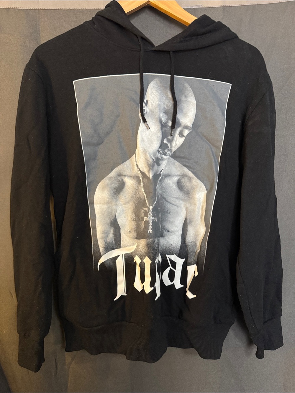 Black Graphic Pullover Hoodie - Men's Black Hoodie with Front Photo Print